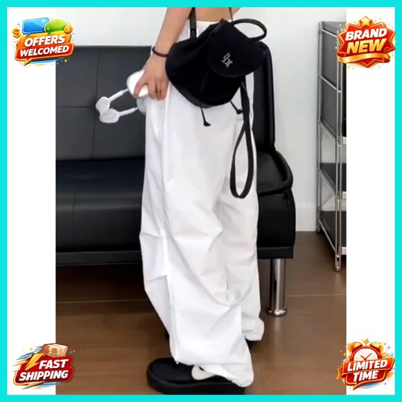 Y2K Parachute Cargo Pants Drawstring Low Rise Loose Sweatpants Baggy Trousers - Picture 7 of 7